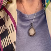 SC008 Sugar Moonbeams druzy pendant model 2x3 Natural white crystal pendant on model with scarf