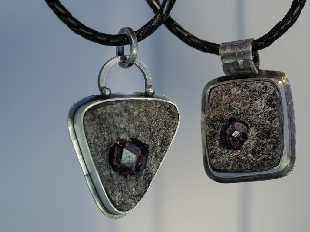 Garnet in Schist Two Pendants