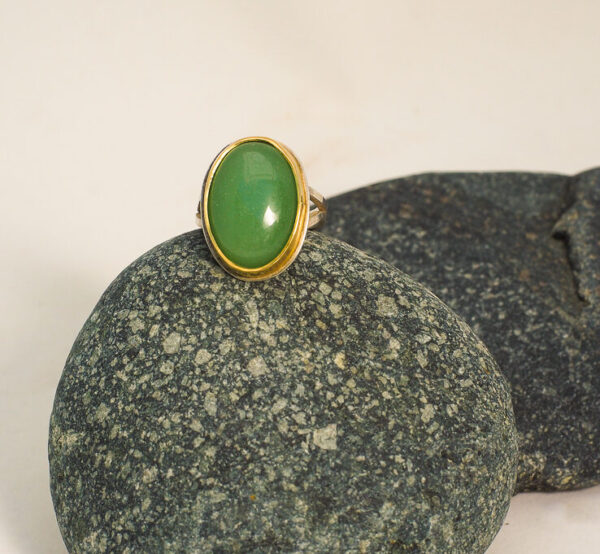 Gold and Chrysoprase Ring Front Gold and Chrysoprase Ring Front