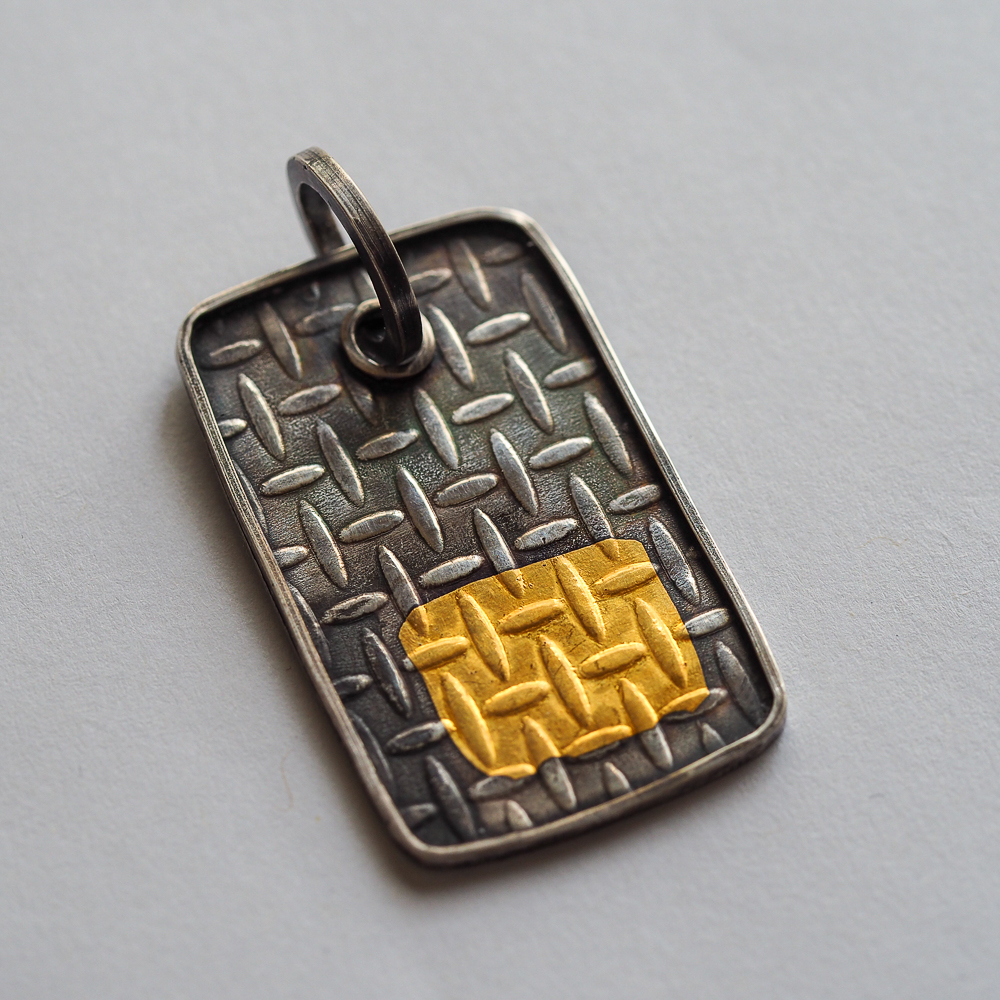 Gold Block Dog Tag Pendant side view