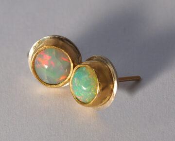 Moon on Fire Opal Post Earrings