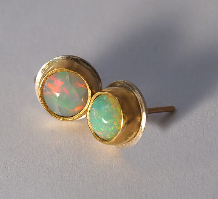 Moon on Fire Opal Post Earrings