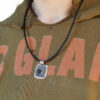 Garnet in Schist Square Pendant on Model