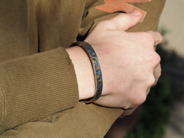 Textured Cuff Bracelet with Gold on model