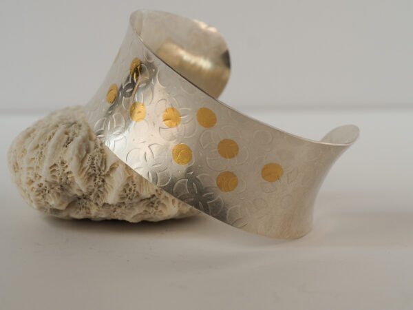 Wide Golden Confetti Cuff-bracelet silver cuff with gold confetti