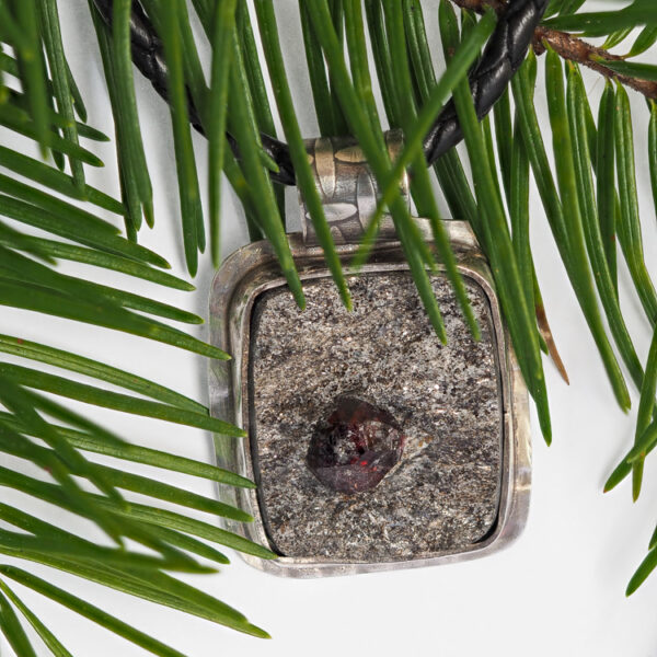 Raw Garnet Embedded in Mica Pendant