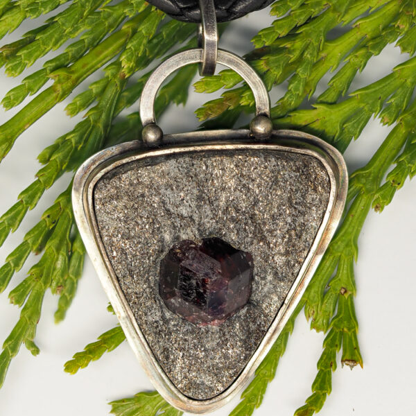 Raw Garnet Embedded in Mica Pendant