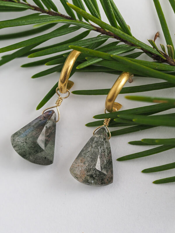 Gemstone Drops Moss Aquamarine Yellow Gold-4 Moss Aquamarine Dark Earring Drops