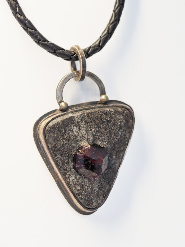 Raw Garnet Embedded in Mica Pendant