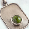 Silver dog tag necklace with chrome diopside gemstone