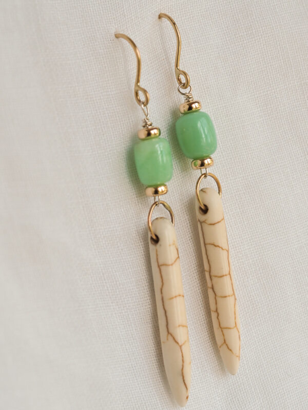 'Green Goddess' Gold Gemstone Dangle Earrings dangle earrings of green and white gemstones
