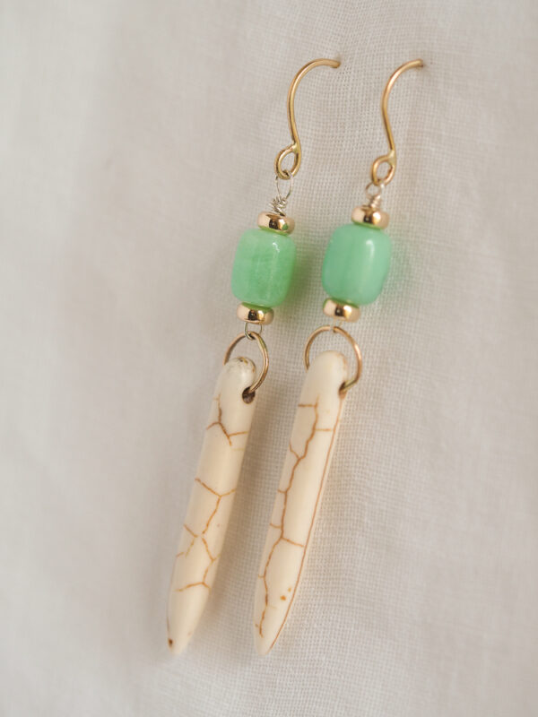 Chrysoprase and Howlite 14k Gold Earrings-3 'Green Goddess' 14k Gold Gemstone Dangle Earrings