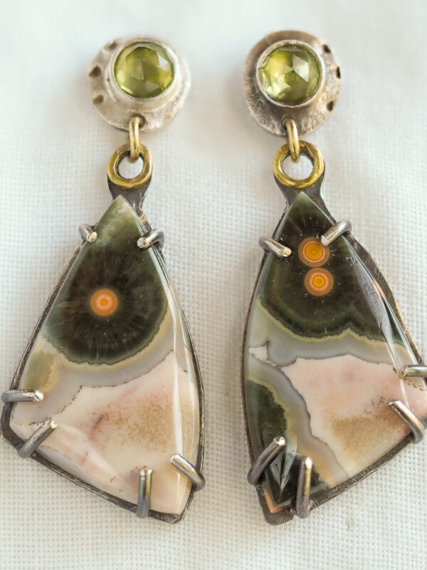 Ocean Jasper Dangle Peridot Earrings-4 'Ocean Song' Peridot Earrings With Ocean Jasper Dangles