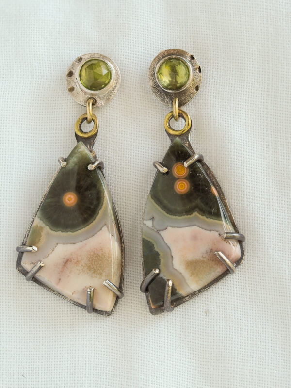 Ocean Jasper Dangle Peridot Earrings-6 peridot post earrings with ocean jasper gemstone drops