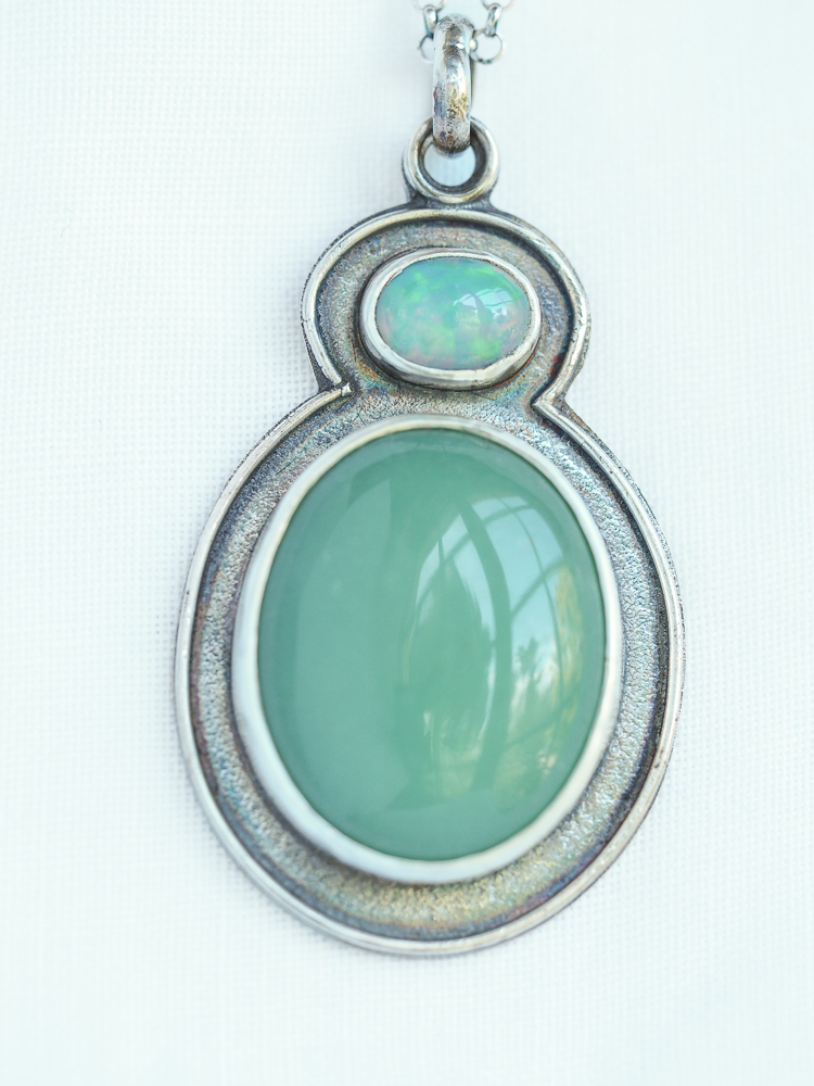 Opal and Chrysoprase Pendant Necklace-2