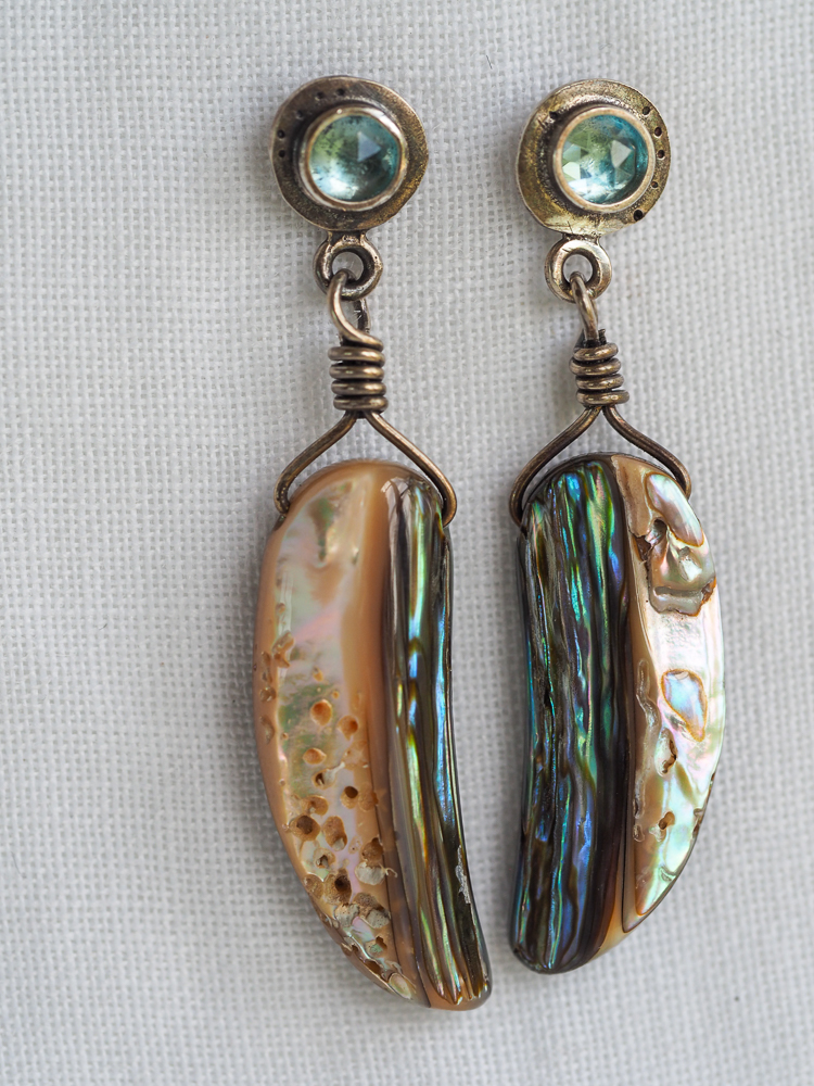 Swiss Blue Topaz and Abalone Shell Earrings-3