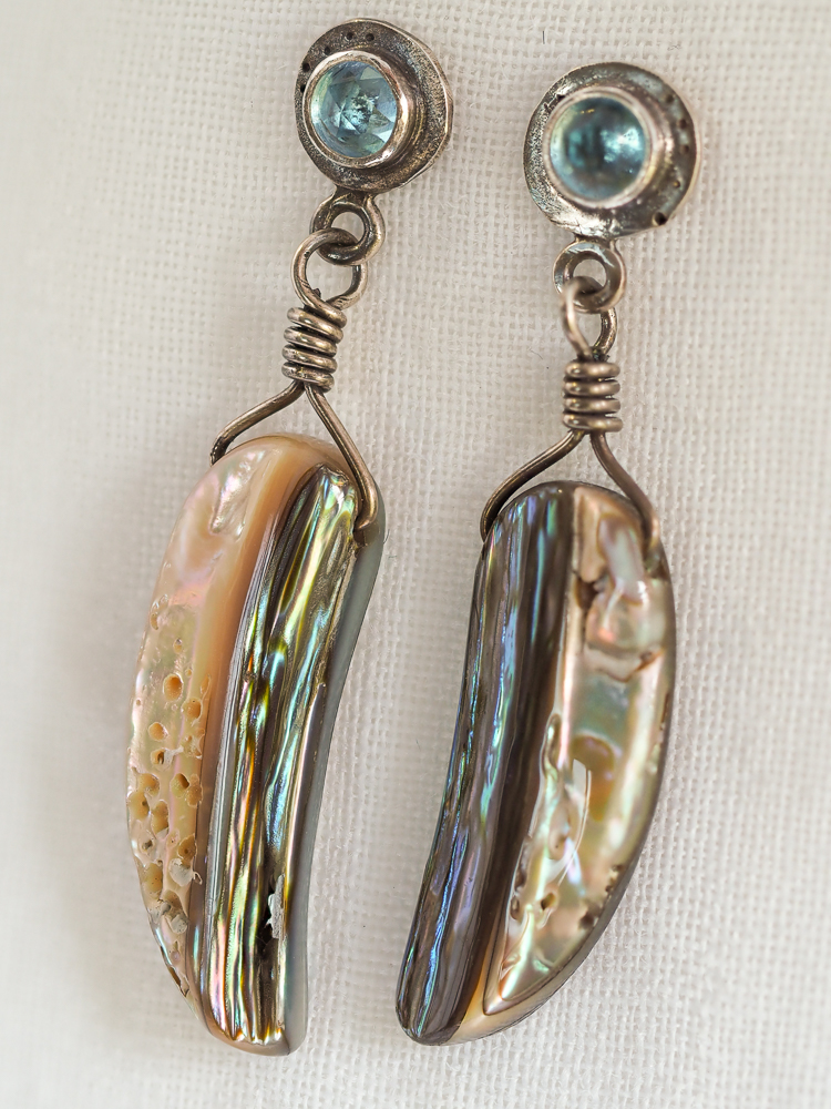 Swiss Blue Topaz and Abalone Shell Earrings-4