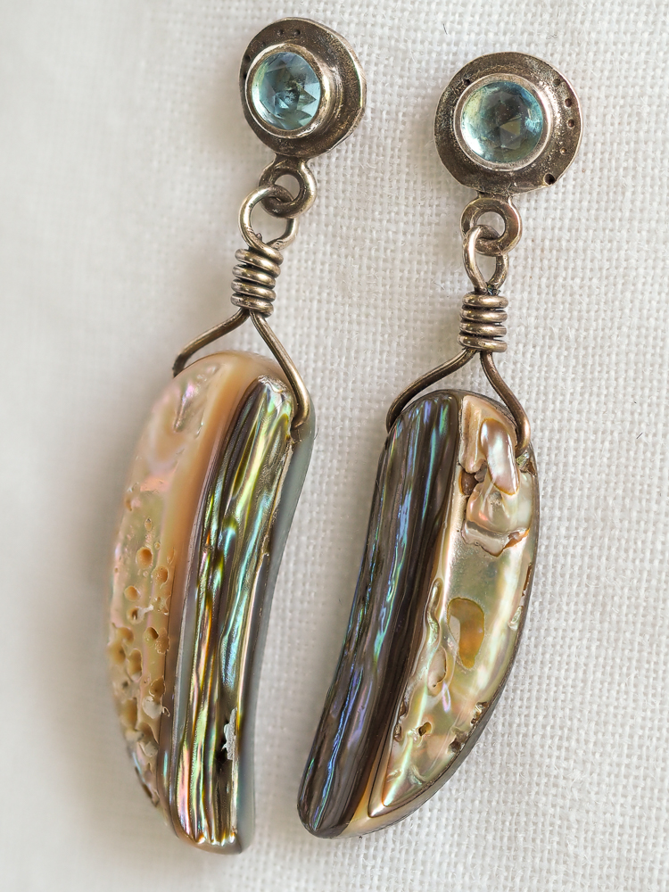 Swiss Blue Topaz and Abalone Shell Earrings-5