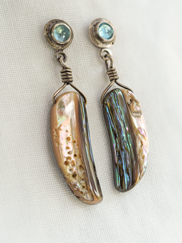 Swiss Blue Topaz and Abalone Shell Earrings-7