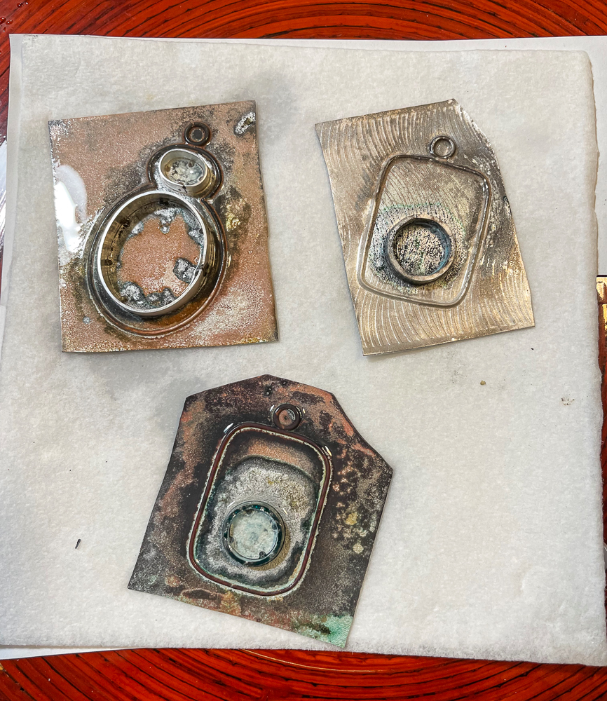 3 handmade pendants after soldering