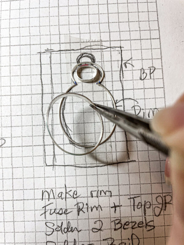 opal and gemstone pendant in progress Handmade necklace drawing