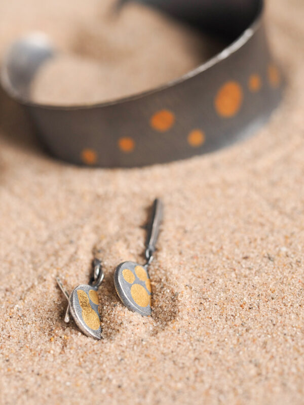 Gold Beachballs Dangle Earrings with Cuff Dangle Earrings in sand