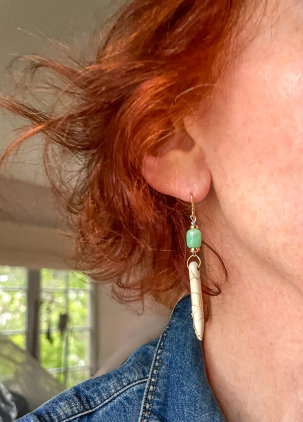 Gold gemstone dangle earrings green and white gemstone dangle earrings