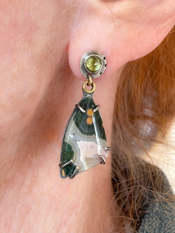 Peridot and ocean jasper earrings dangle earrings with peridot and ocean jasper.