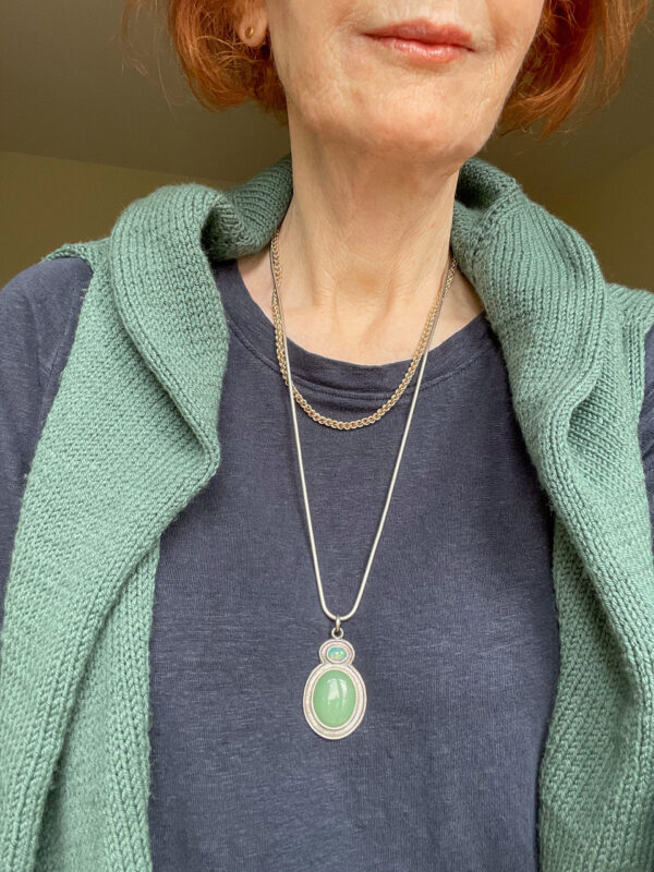 S2C005 Chrysoprase Pendant w Model 'Green Goddess' Opal and Gemstone Pendant Necklace