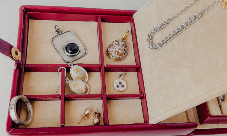 jewelry travel case with fall jewelry displayed